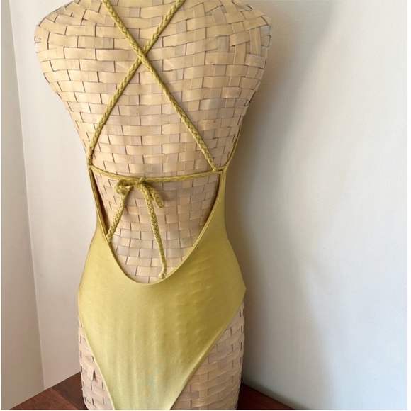 Frankie’s Bikinis Poppy One Piece Crochet Swimsuit Yellow Gold Rope Tie - Picture 6 of 12